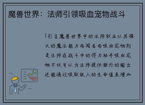 魔兽世界：法师引领吸血宠物战斗